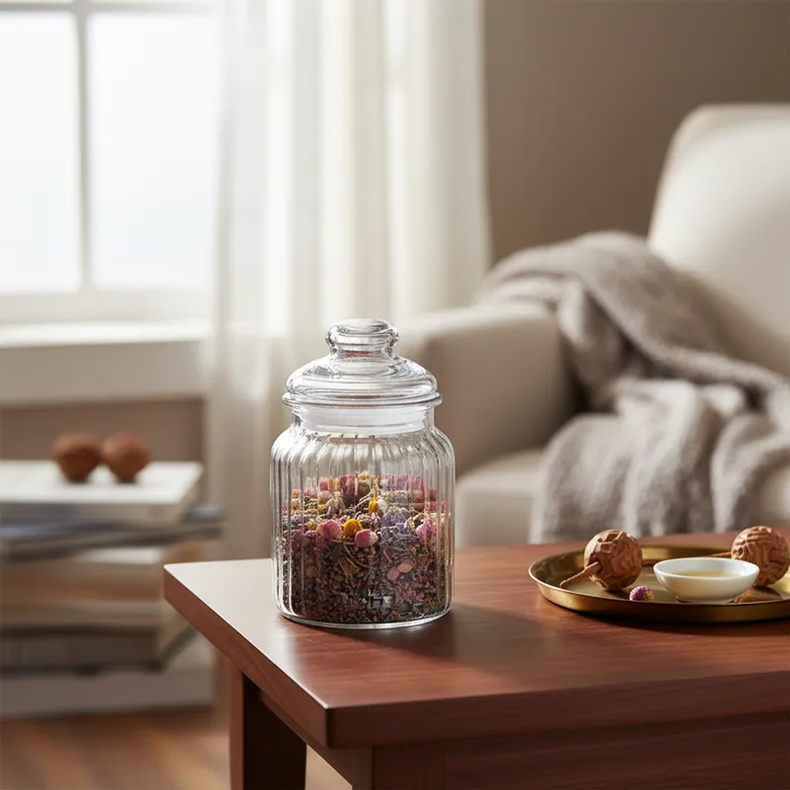 Frasco de vidrio acanalado 280ml con tapa 5