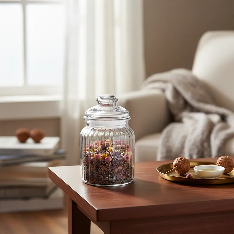 Frasco de vidrio acanalado 280ml con tapa 5