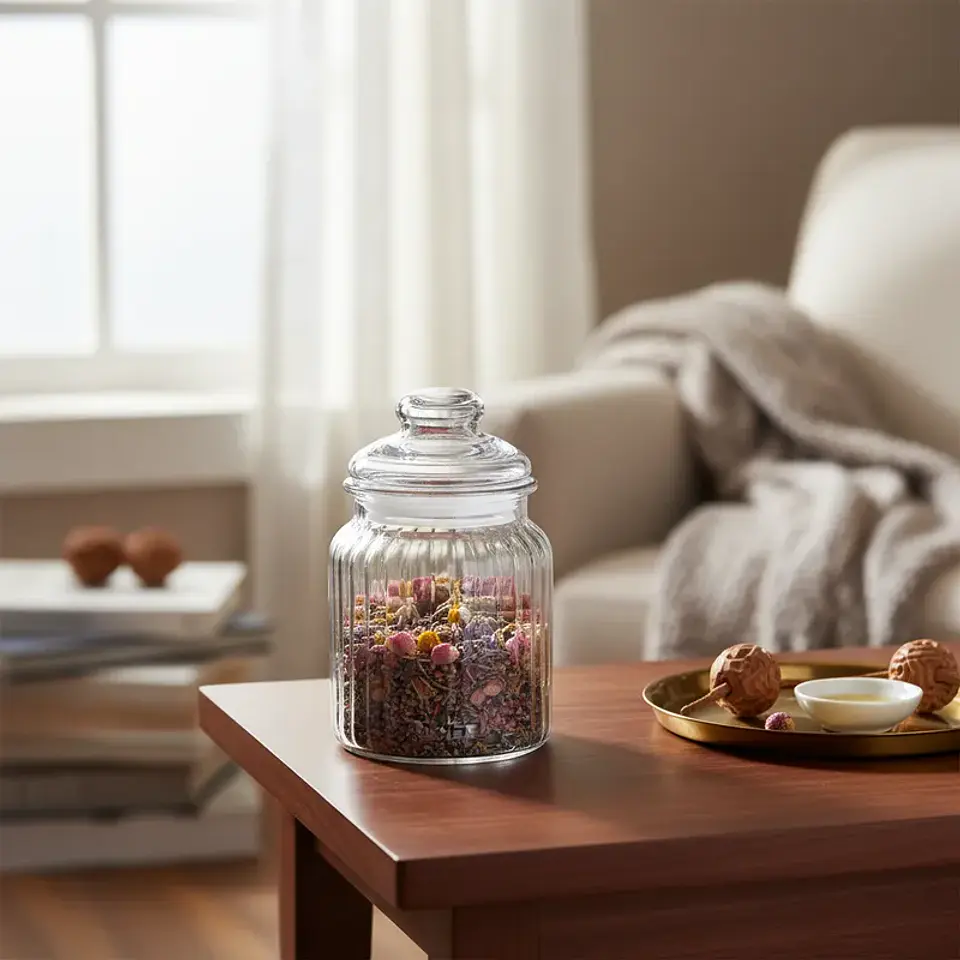 Frasco de vidrio acanalado 280ml con tapa 5