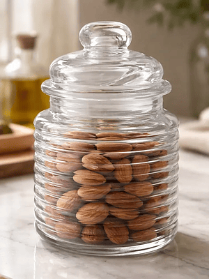 Frasco de vidrio acanalado 280ml con tapa