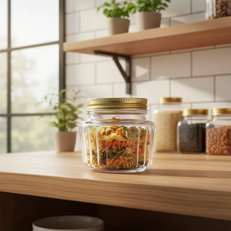 Frasco de Vidrio 450ml con Tapa Dorada para Conservas 3