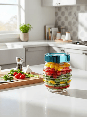 Frasco de Vidrio 800ml con Tapa Plastica Rayas Colores