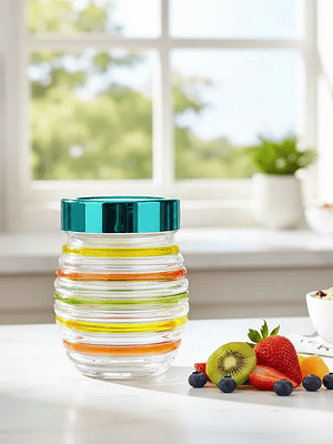 Frasco de Vidrio 800ml con Tapa Plastica Rayas Colores