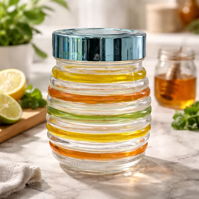 Frasco de Vidrio 800ml con Tapa Plastica Rayas Colores 5