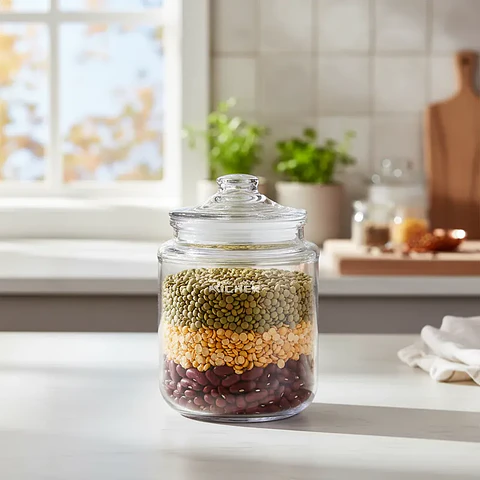 Frasco de vidrio 1300ml con tapa para cocina