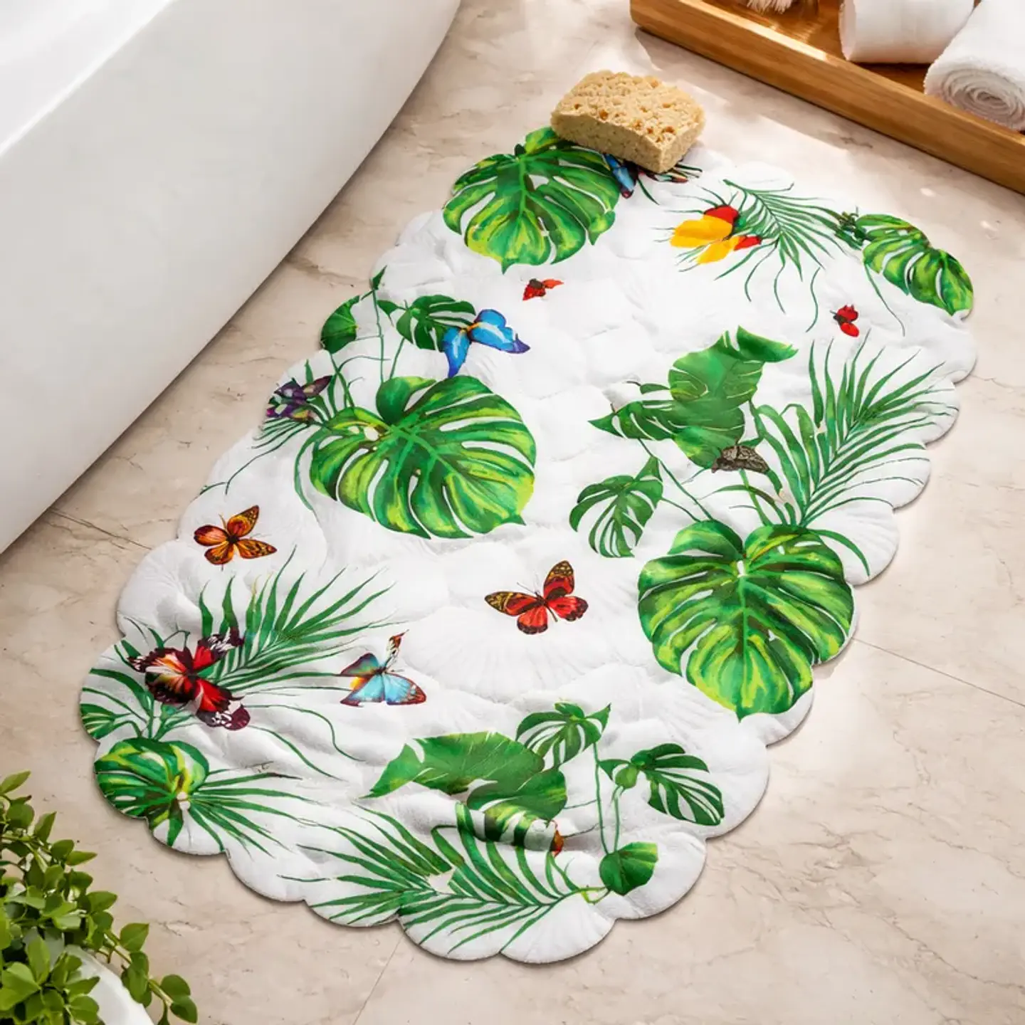 Alfombra Antideslizante para Baño 35x65cm Diseño Hojas 1