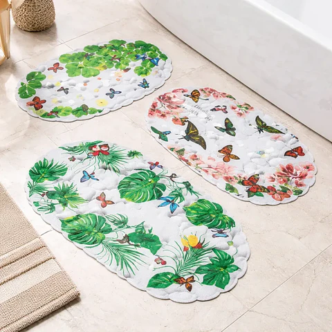 Alfombra Antideslizante para Baño 35x65cm Diseño Hojas