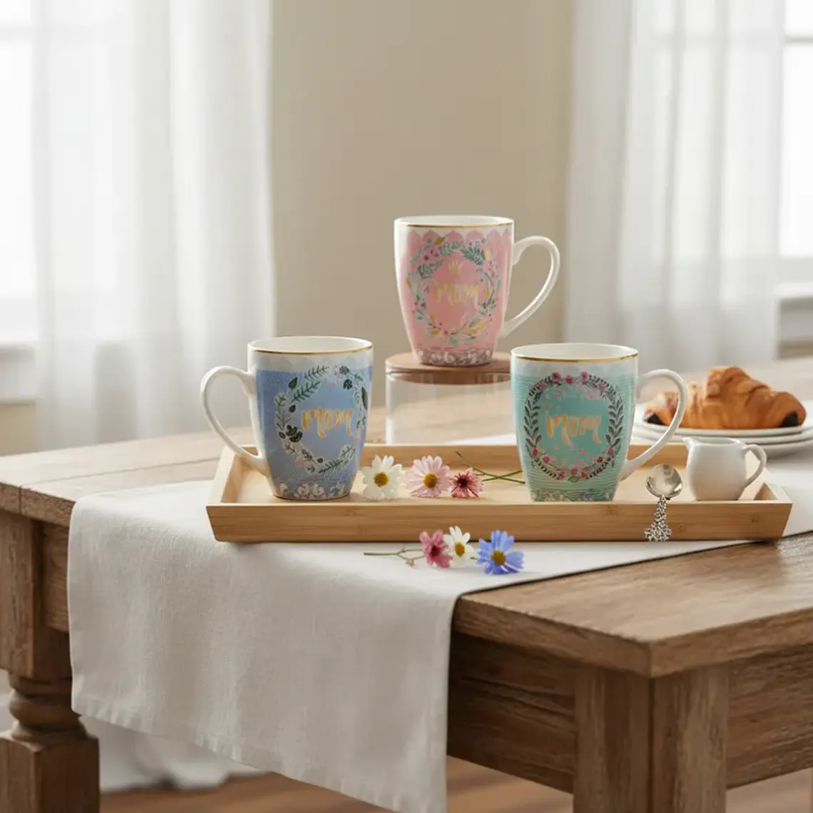 Set x6 Tazón De Cerámica Día De La Madre Mamá Diseño Floral 3