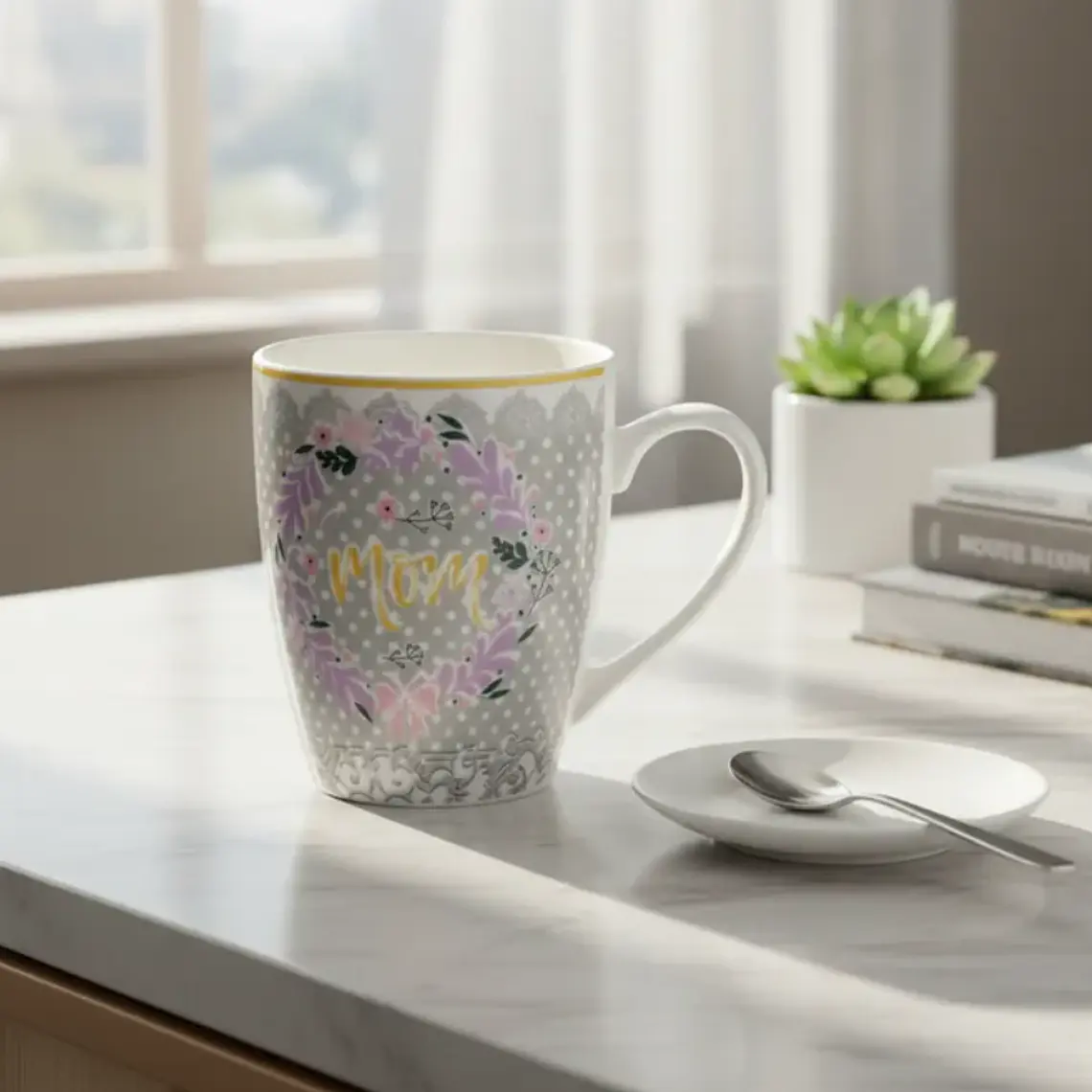 Set x6 Tazón De Cerámica Día De La Madre Mamá Diseño Floral 2