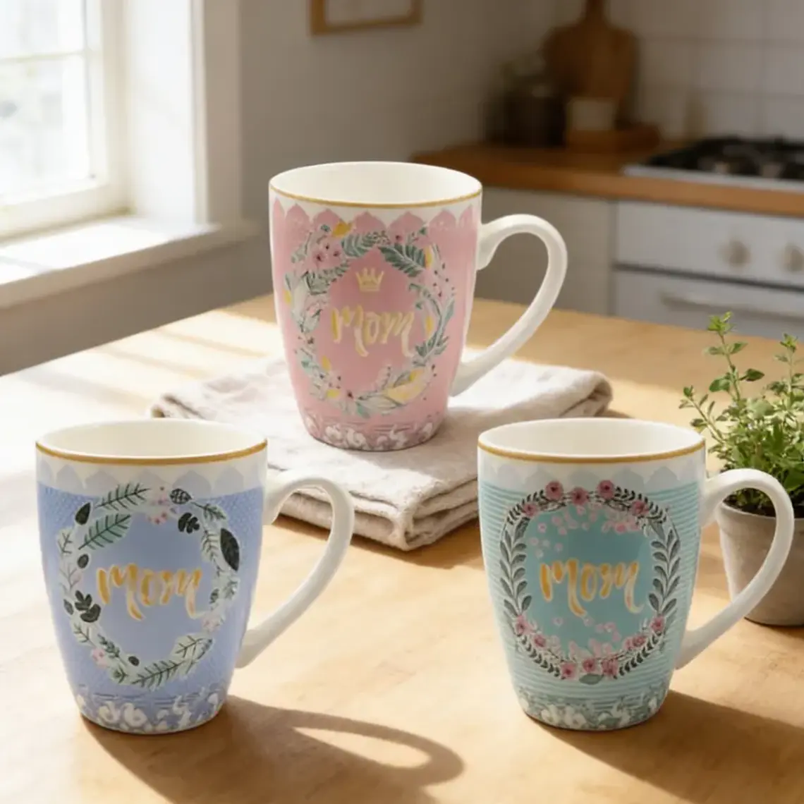 Set x6 Tazón De Cerámica Día De La Madre Mamá Diseño Floral 1