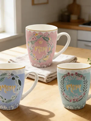 Set x6 Tazón De Cerámica Día De La Madre Mamá Diseño Floral