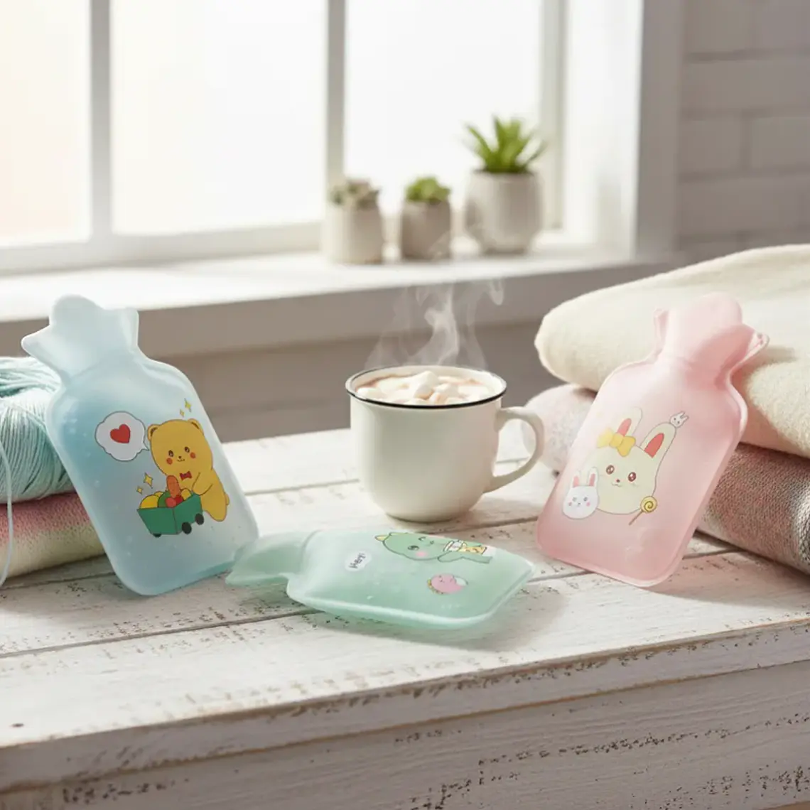 Guatero De Mano 300ml Con Funda De Felpa Diseños Kawaii  12pcs 2