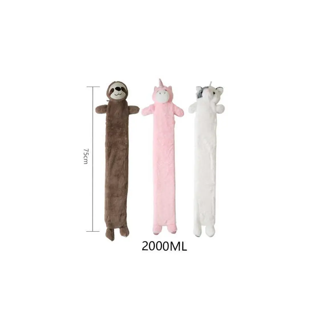 Guatero Largo 2 Litros Con Funda De Peluche Animalitos 75cm 4