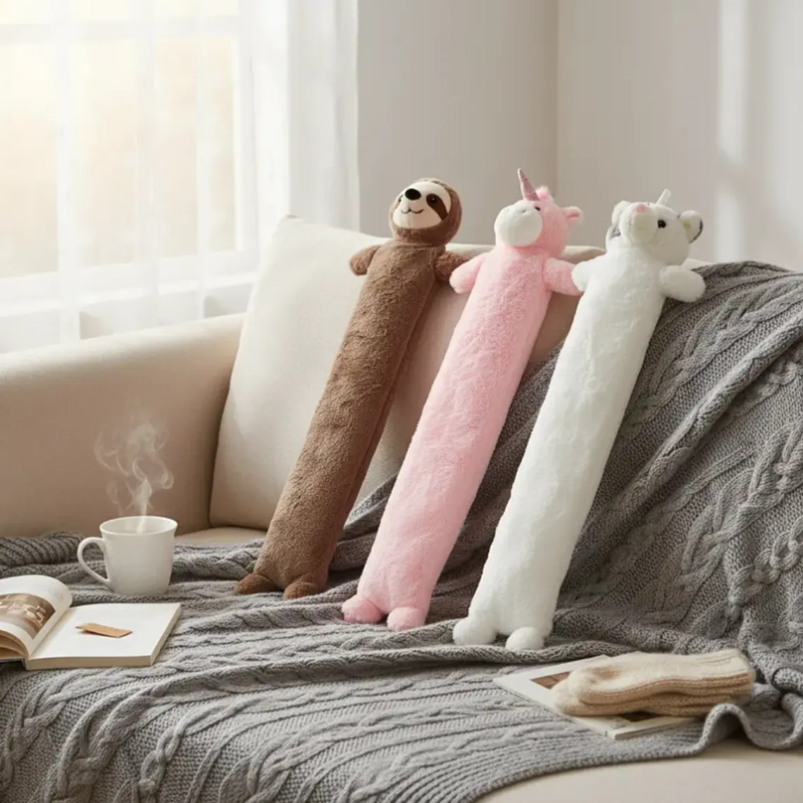 Guatero Largo 2 Litros Con Funda De Peluche Animalitos 75cm 6