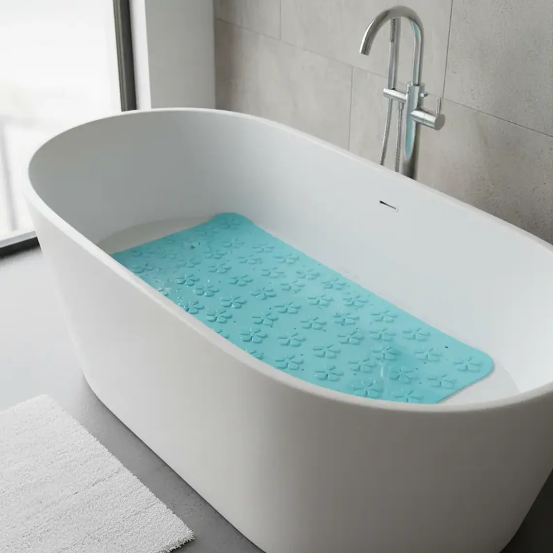 Alfombra Baño Antideslizante 35x68cm con Ventosas Flores 1