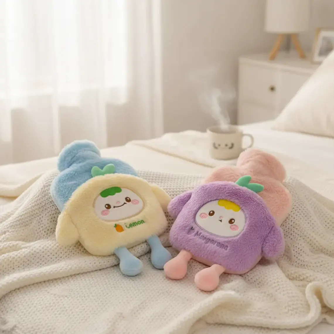 Guatero De Agua Caliente 1000ml Con Funda De Peluche Kawaii 1