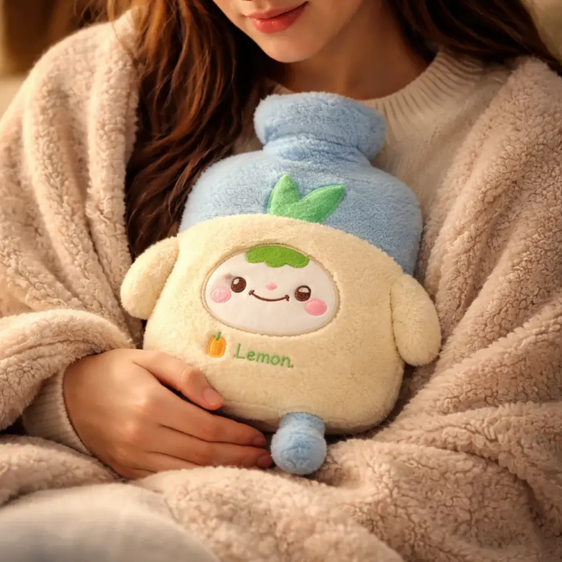 Guatero De Agua Caliente 1000ml Con Funda De Peluche Kawaii 5