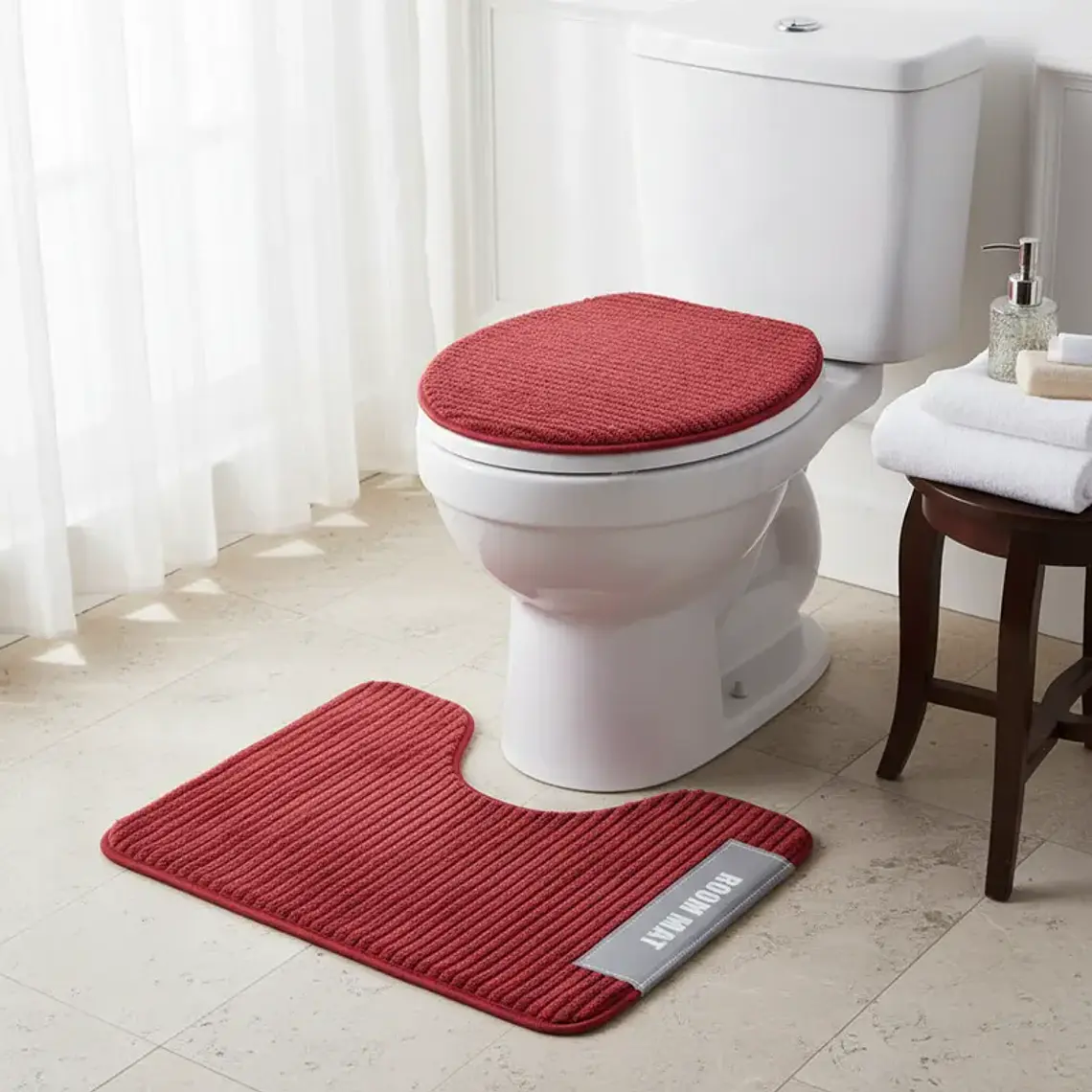 Set de Baño 2 Piezas Alfombra y Cubre WC Antideslizante 2