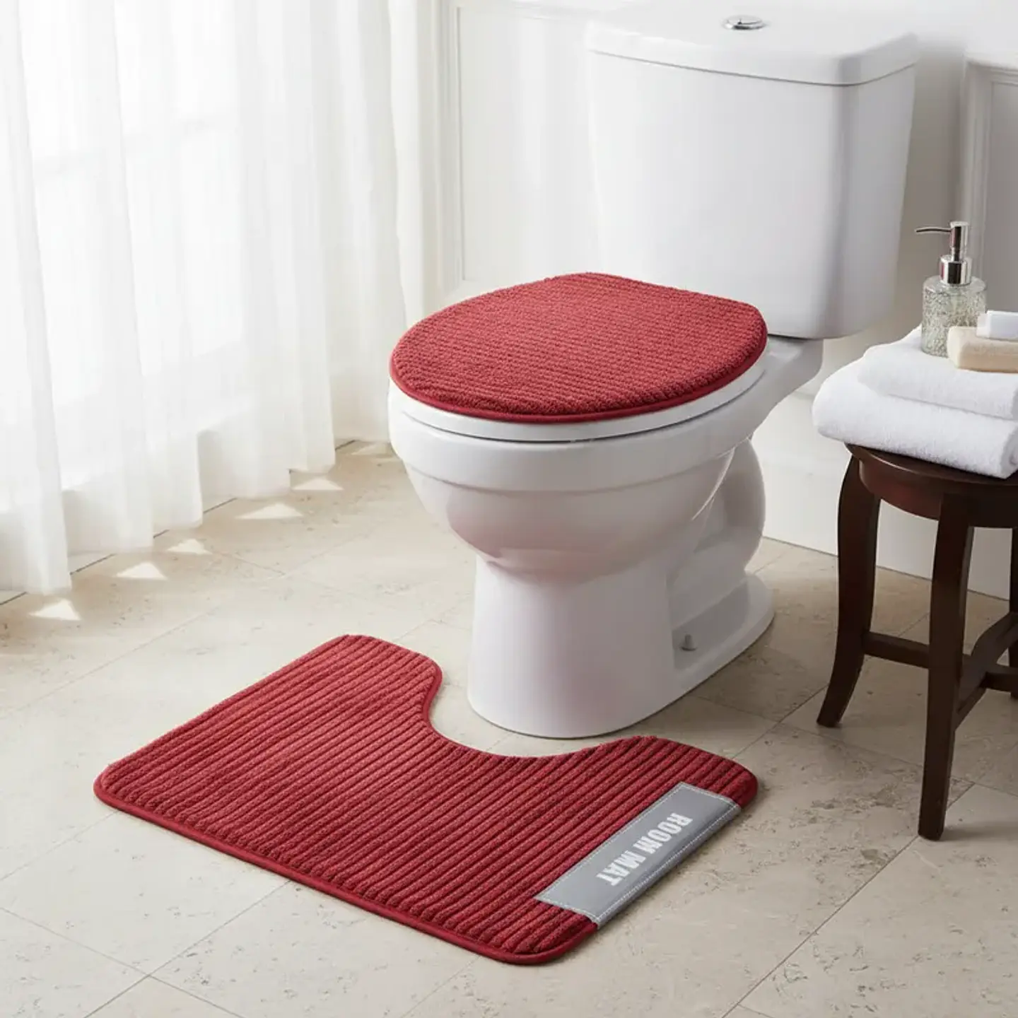 Set de Baño 2 Piezas Alfombra y Cubre WC Antideslizante 2
