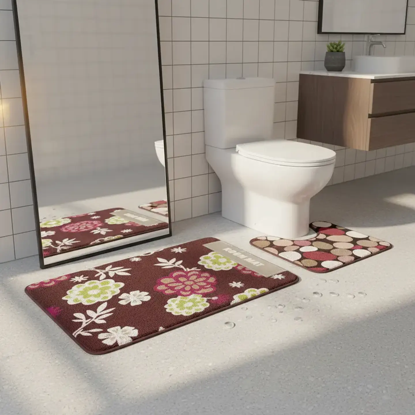 Set Baño 2 Piezas Alfombra y Cubre piso Antideslizante 1