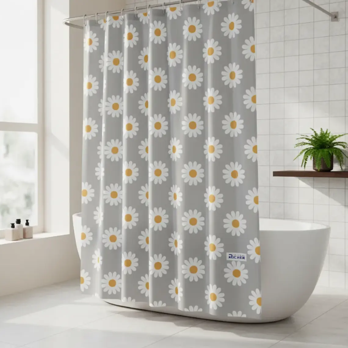 cortina de baño con diseño de flores  4