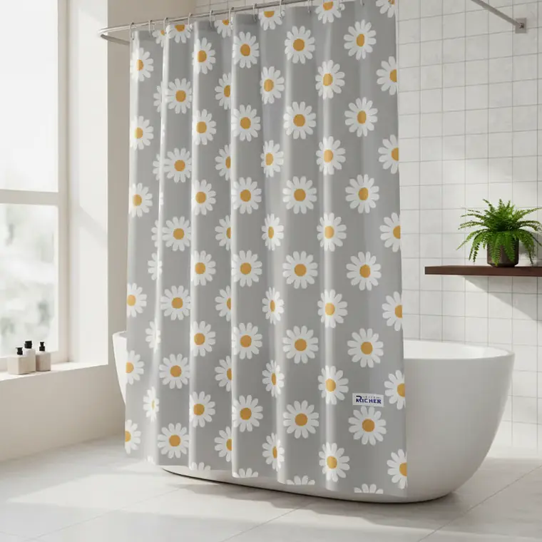 cortina de baño con diseño de flores  4