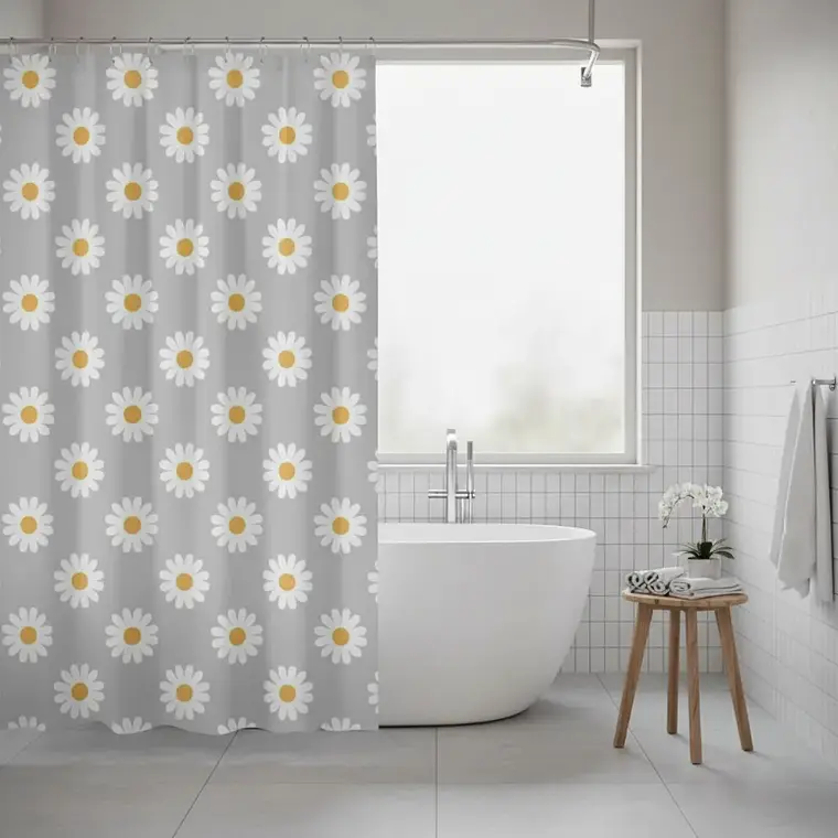 cortina de baño con diseño de flores  6