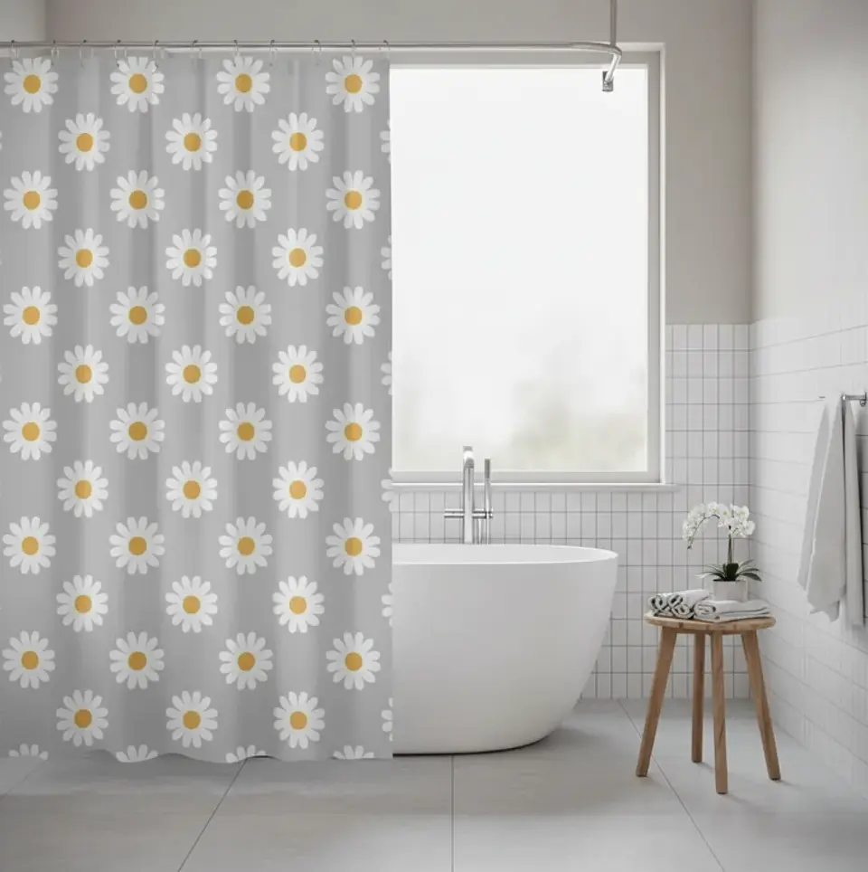cortina de baño con diseño de flores  6