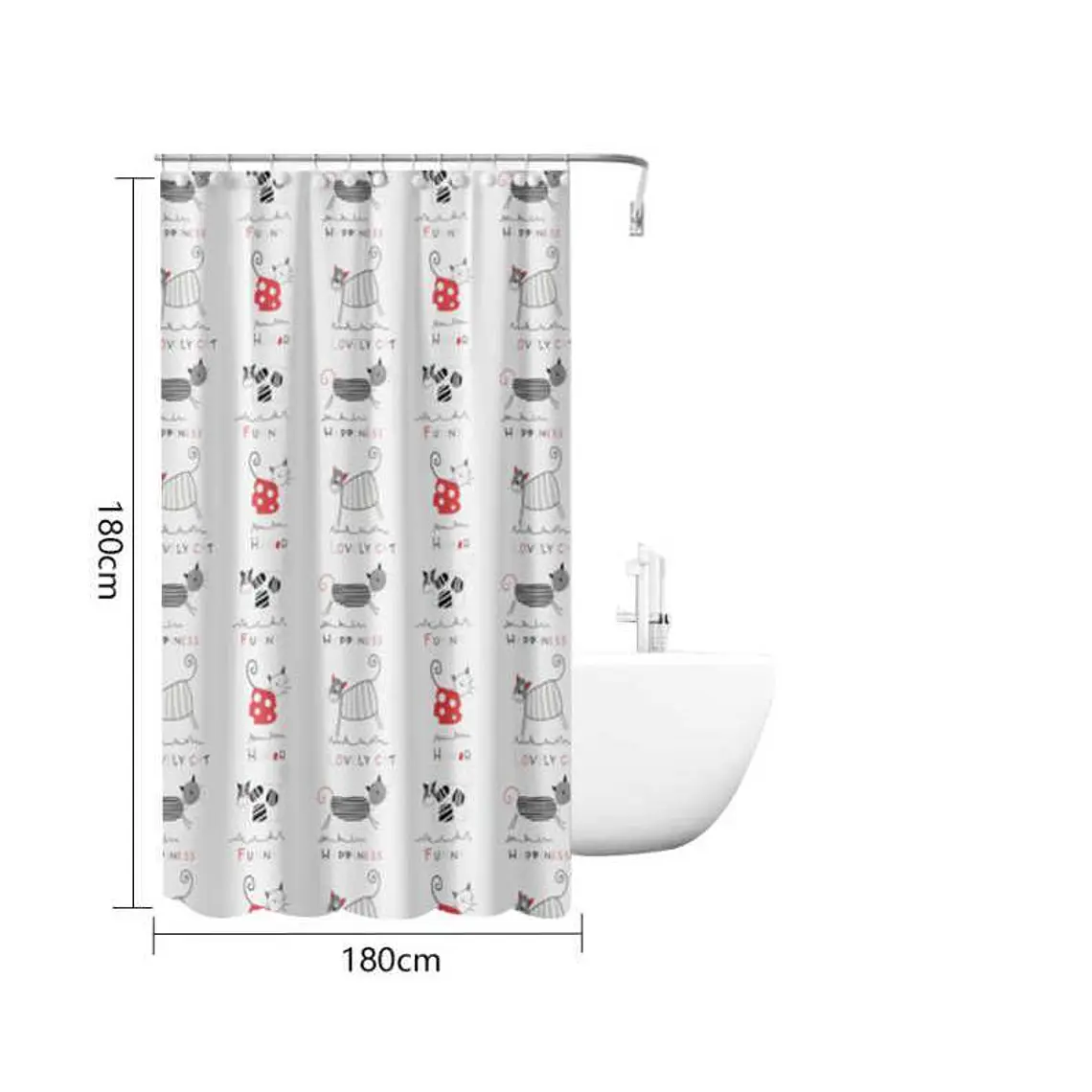 Cortina De Baño Peva 180x180cm Diseño Gatos Con Ganchos 5
