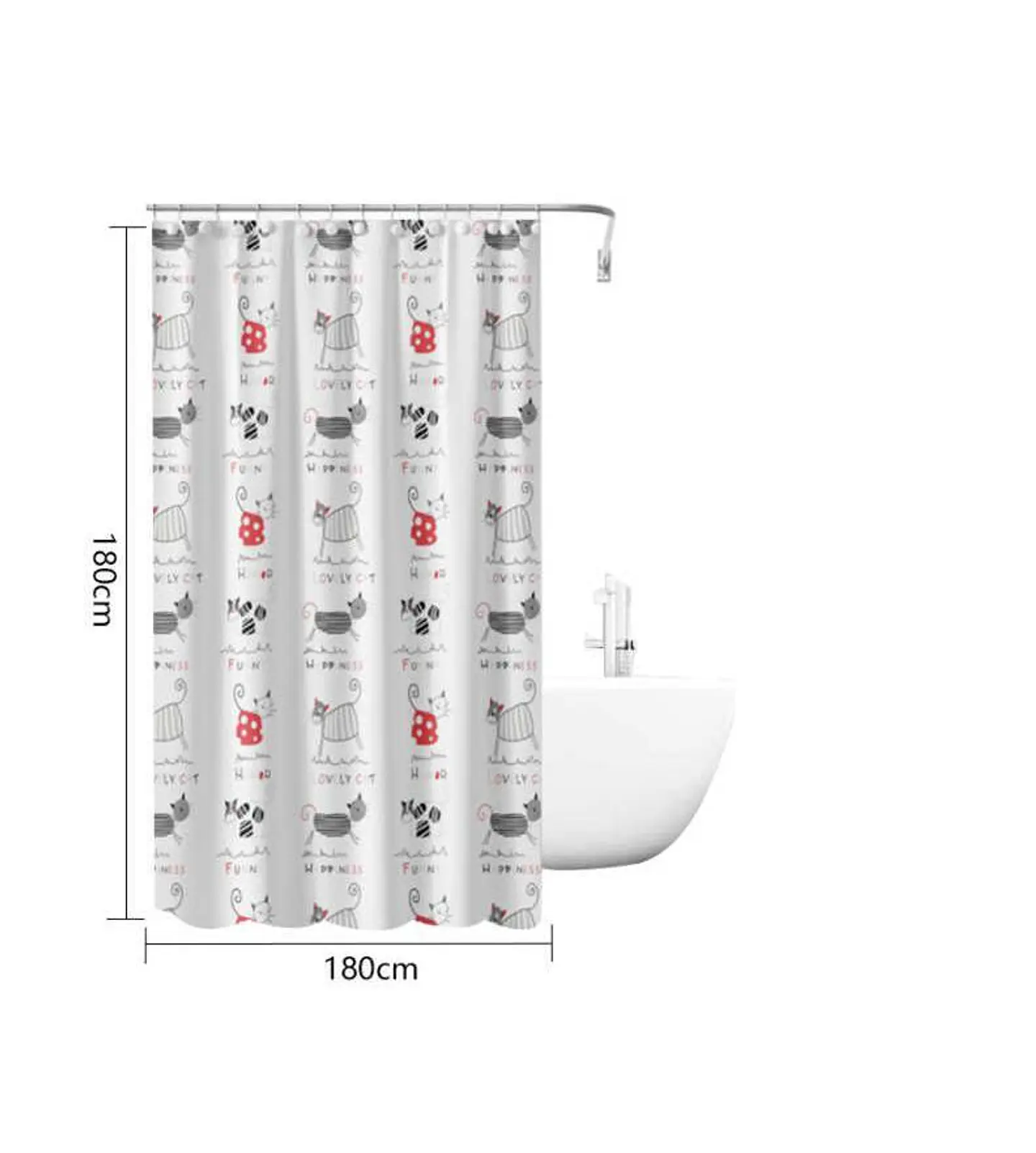 Cortina De Baño Peva 180x180cm Diseño Gatos Con Ganchos 5
