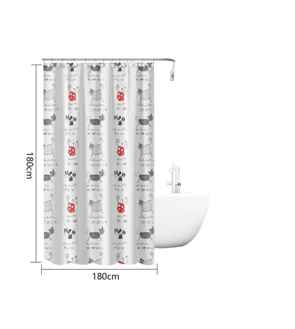 Cortina De Baño Peva 180x180cm Diseño Gatos Con Ganchos 5