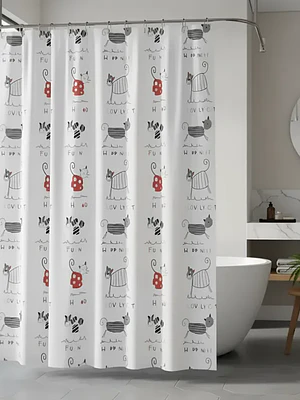 Cortina De Baño Peva 180x180cm Diseño Gatos Con Ganchos