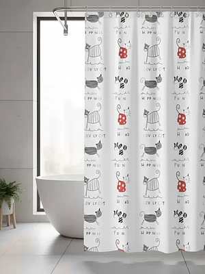 Cortina De Baño Peva 180x180cm Diseño Gatos Con Ganchos