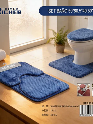 Set Baño 3 Piezas Alfombra Antideslizante 50x80cm