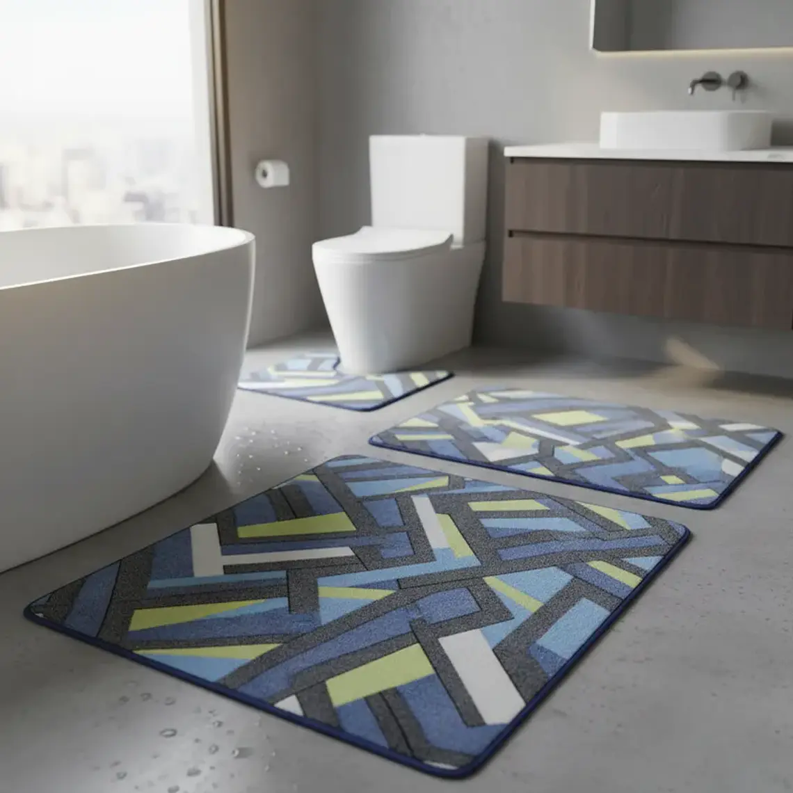 Set Baño 3 Piezas Alfombra Antideslizante varios diseños 3