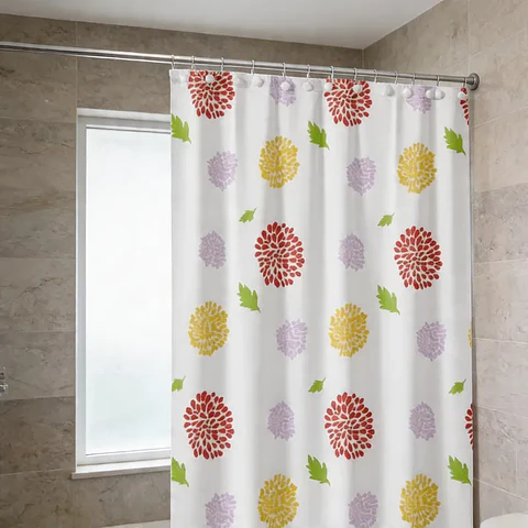 Cortina De Baño Flores Multicolor 180x180cm Impermeable