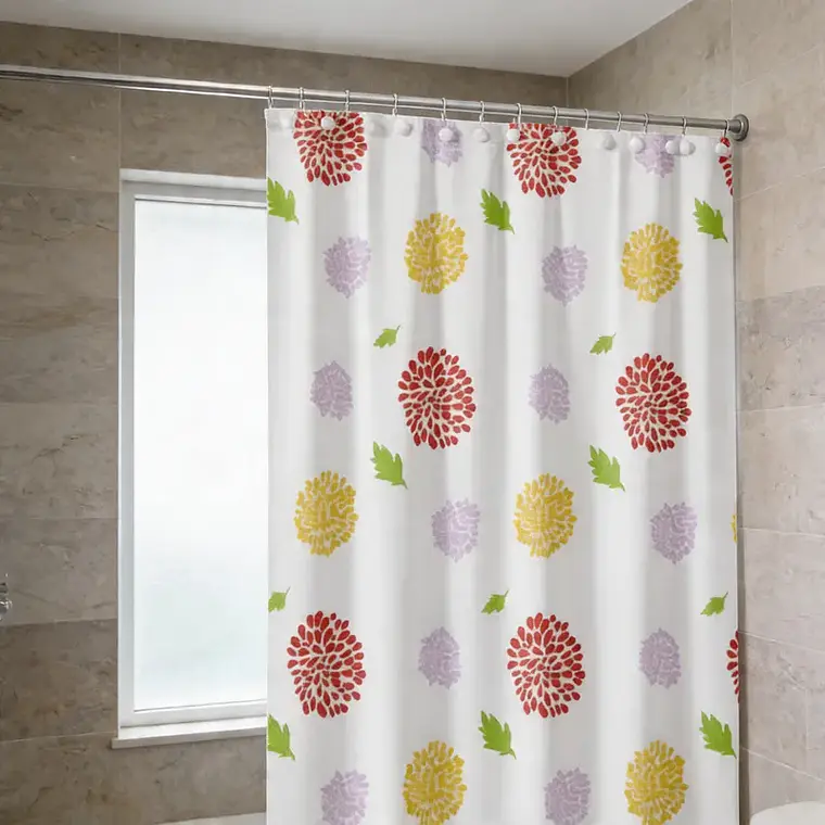 Cortina De Baño Flores Multicolor 180x180cm Impermeable 2