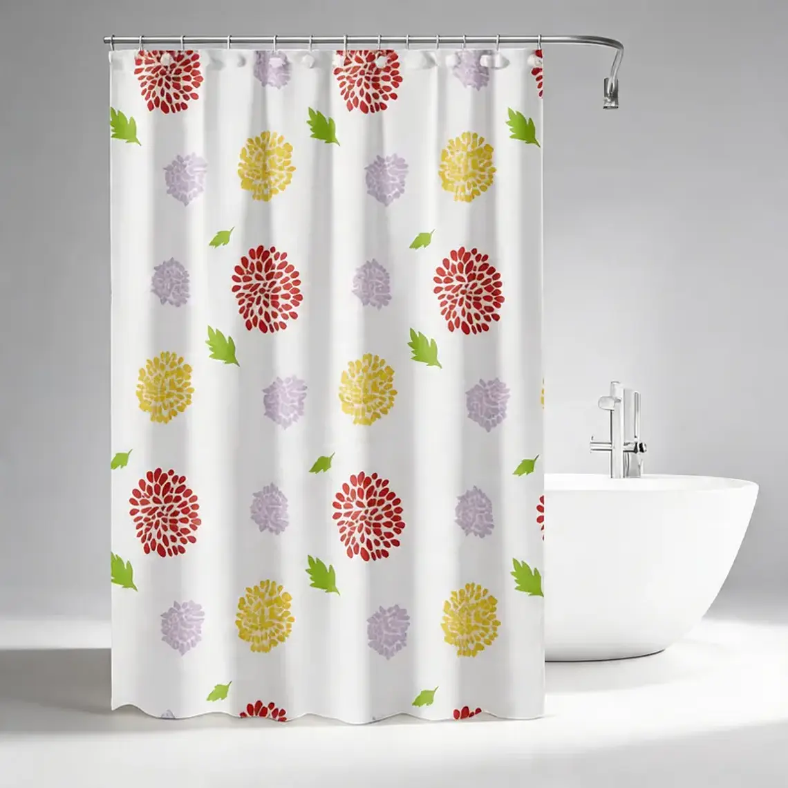 Cortina De Baño Flores Multicolor 180x180cm Impermeable 3