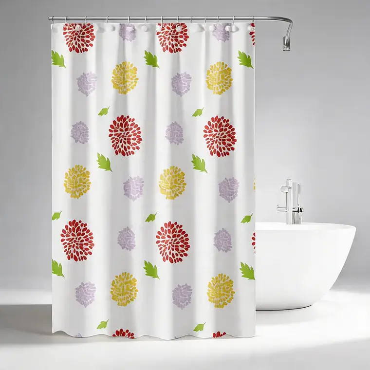 Cortina De Baño Flores Multicolor 180x180cm Impermeable 3