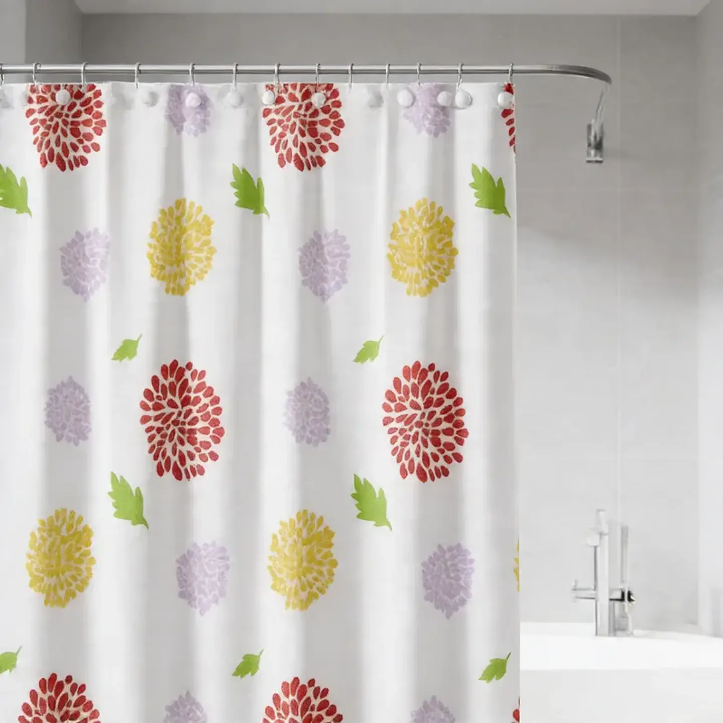 Cortina De Baño Flores Multicolor 180x180cm Impermeable 4