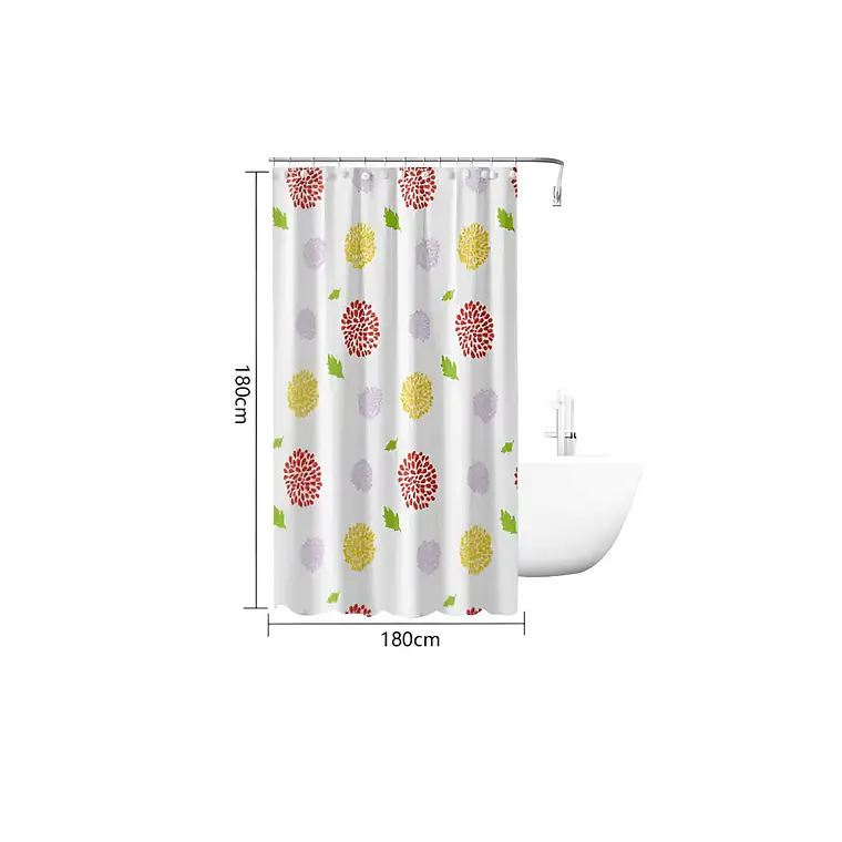 Cortina De Baño Flores Multicolor 180x180cm Impermeable 1