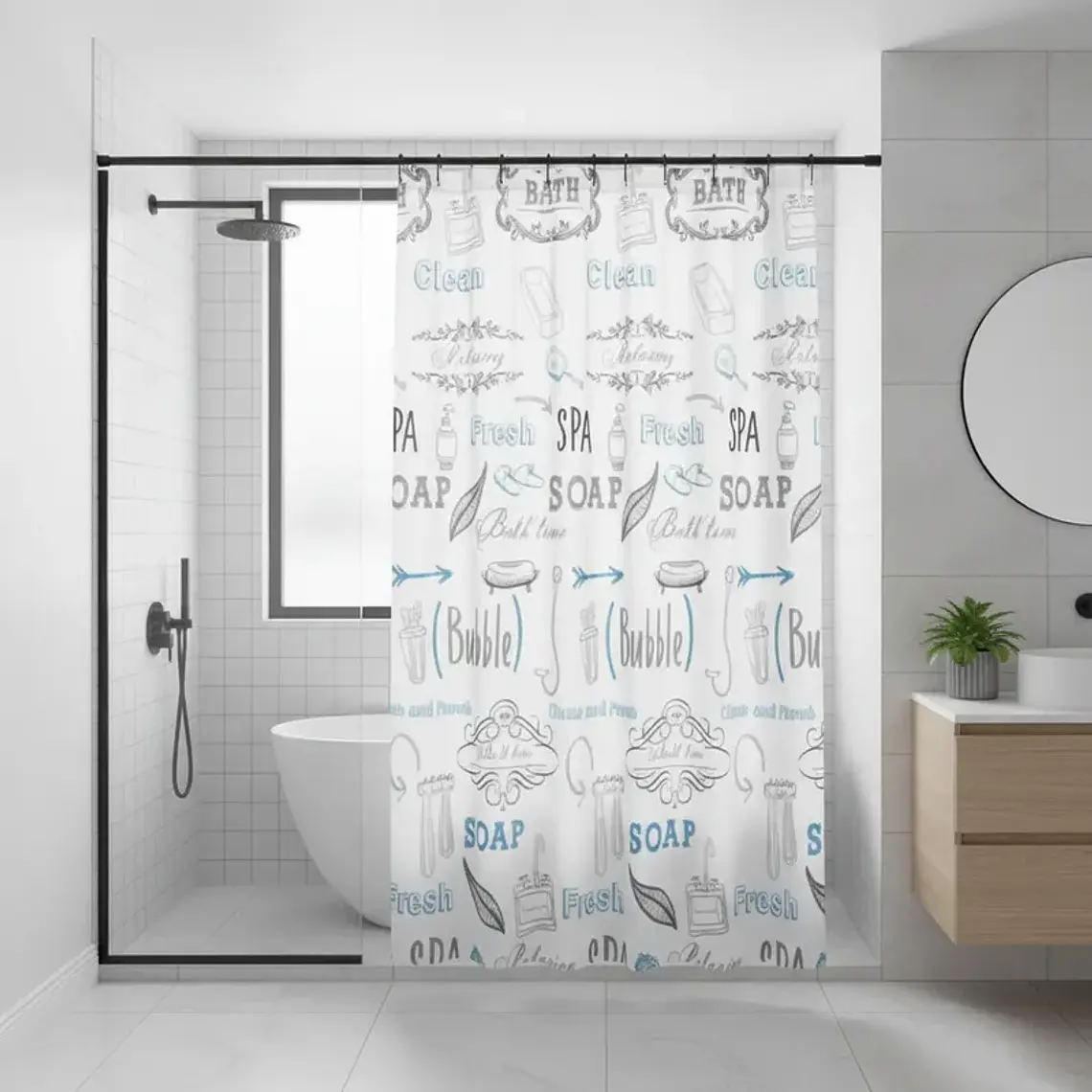 Cortina De Ducha De Peva Con Estampado De Letras, 180x180 Cm 2