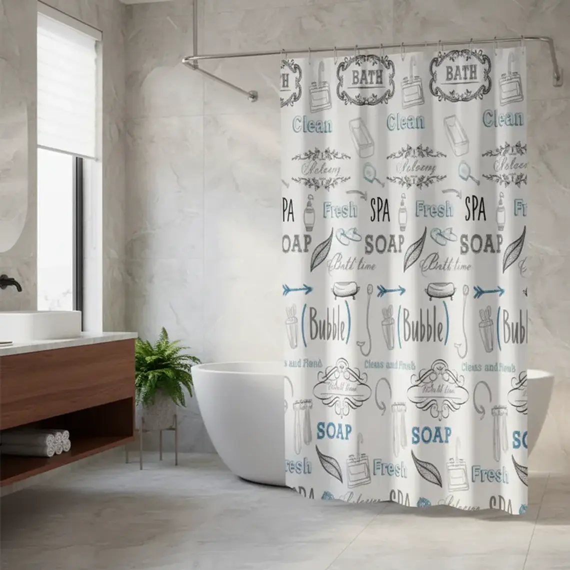 Cortina De Ducha De Peva Con Estampado De Letras, 180x180 Cm 4