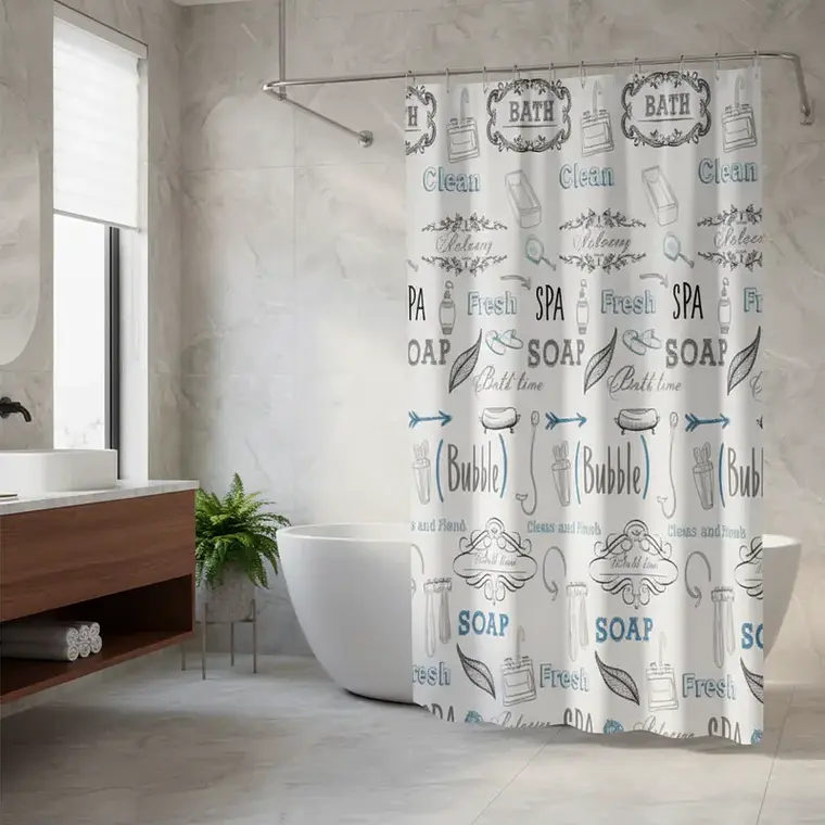 Cortina De Ducha De Peva Con Estampado De Letras, 180x180 Cm 4