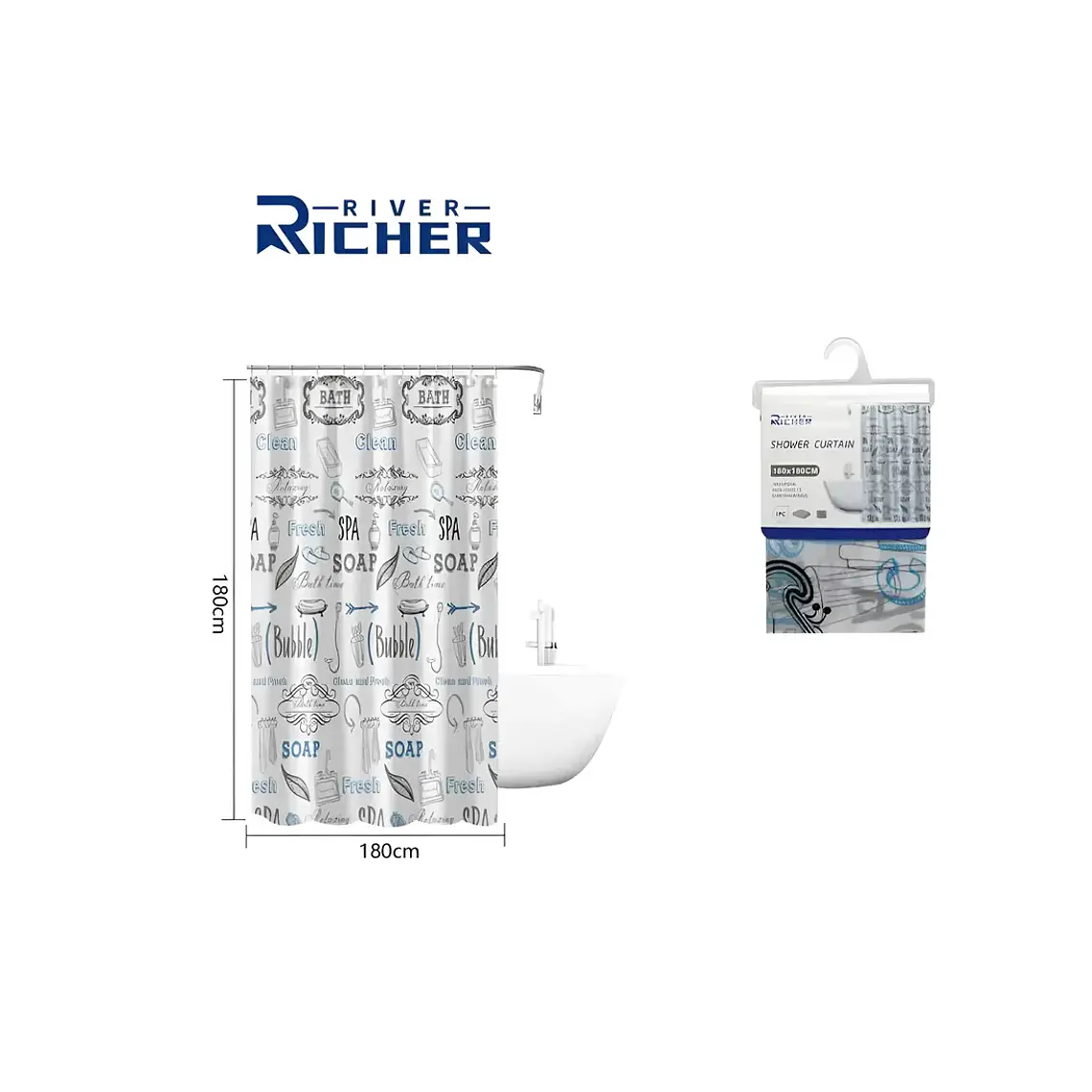 Cortina De Ducha De Peva Con Estampado De Letras, 180x180 Cm 5