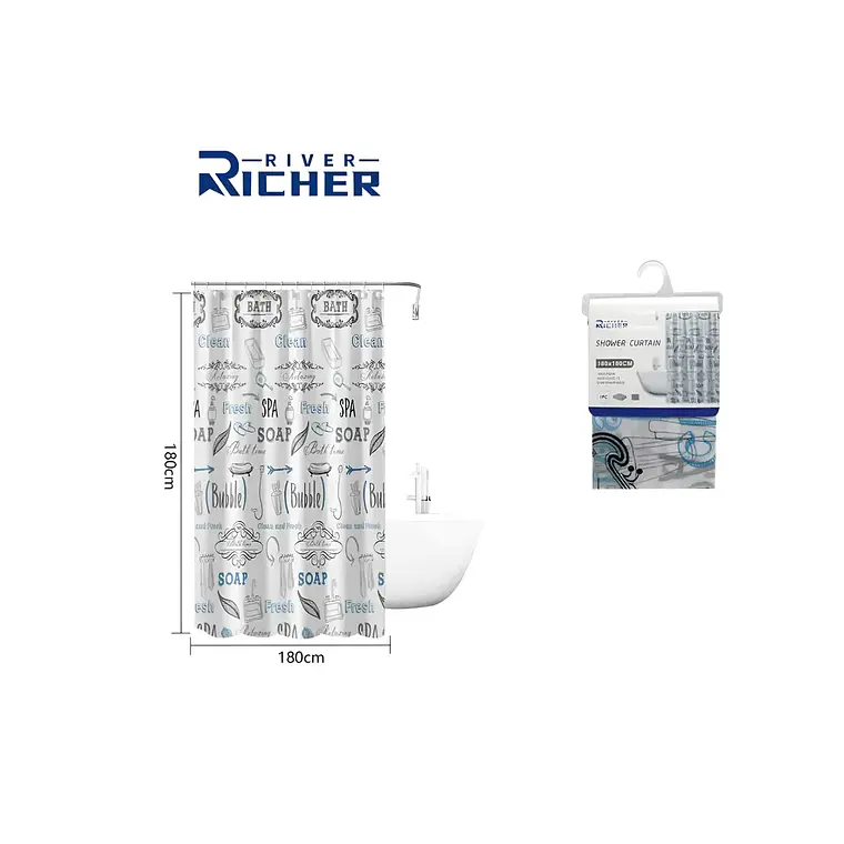 Cortina De Ducha De Peva Con Estampado De Letras, 180x180 Cm 5