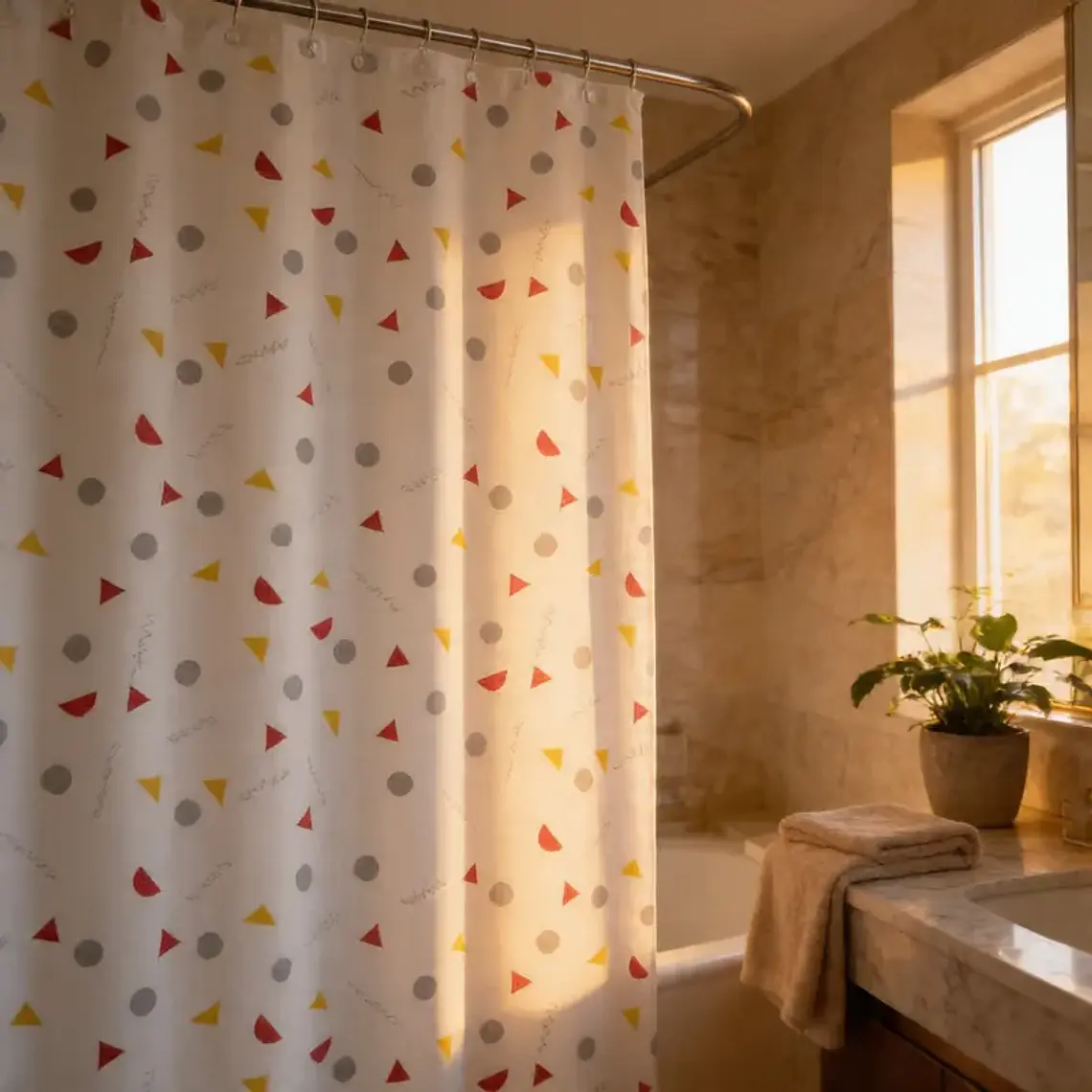 Cortina De Ducha De Peva Con Estampado De Bloques 180x180cm 3