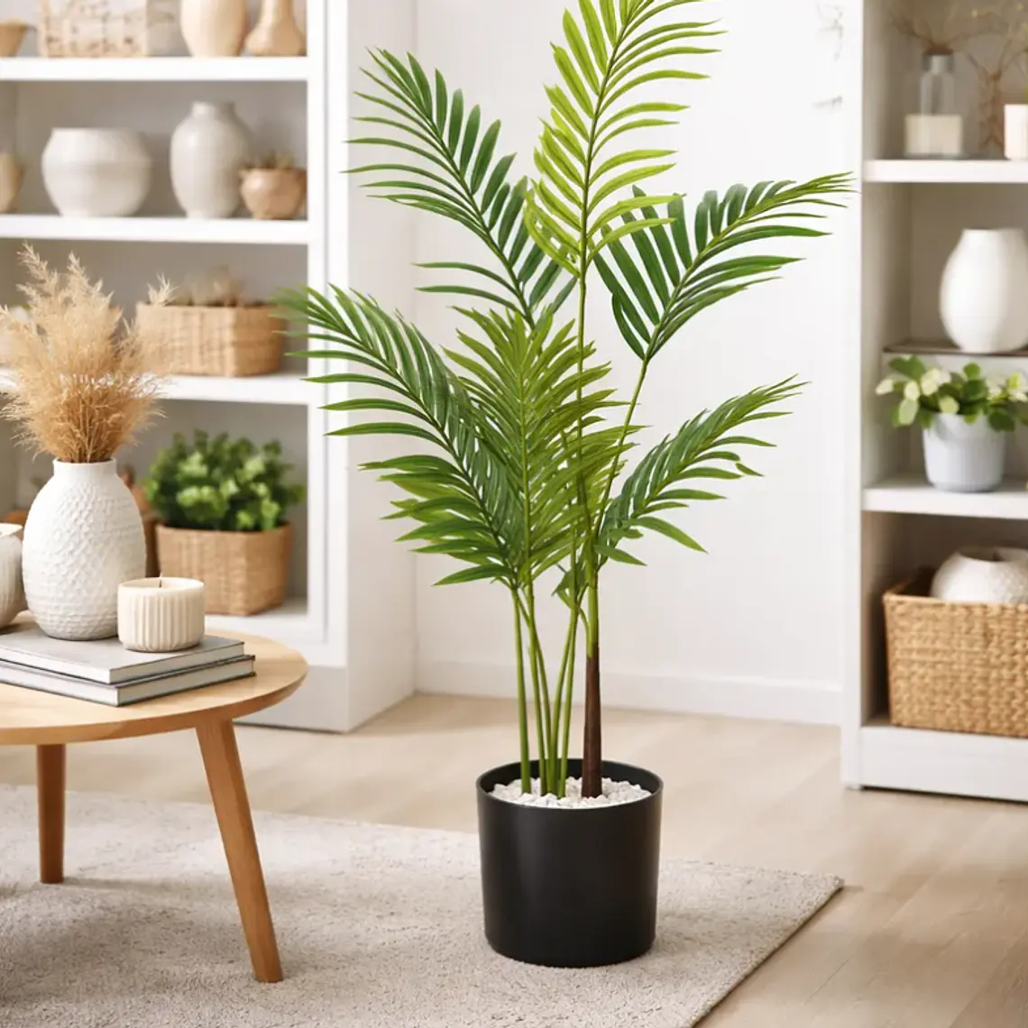 Planta Artificial Palmera Decorativa 0,9cm Con Macetero Negro 1