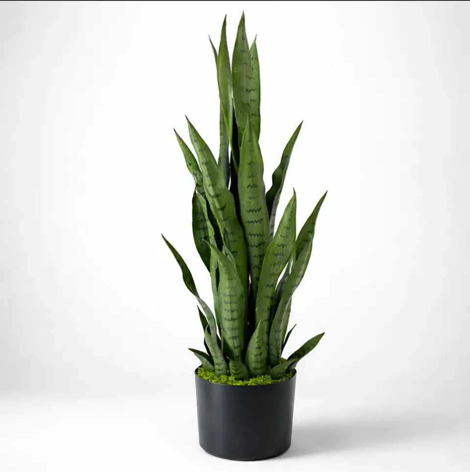 Planta Artificial Lengua De Suegra 90cm Con Macetero Negro 5