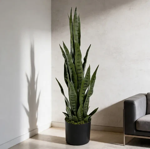 Planta Artificial Lengua De Suegra 90cm Con Macetero Negro